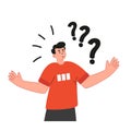 The confused man shrugs and spreads his hands. No answer to the question. Cartoon vector illustration. Royalty Free Stock Photo